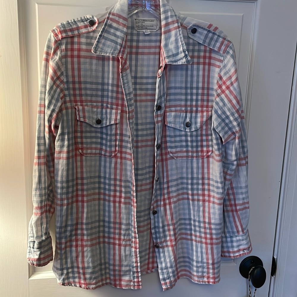 Current/Elliot white pastel plaid feminine flattering shirt M 💝